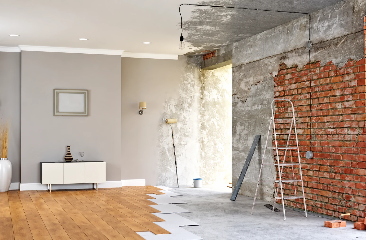 Interior during finishing work